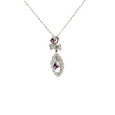 14k White Gold .35ct G VS2 Round Diamond and Princess Cut Garnet necklace
